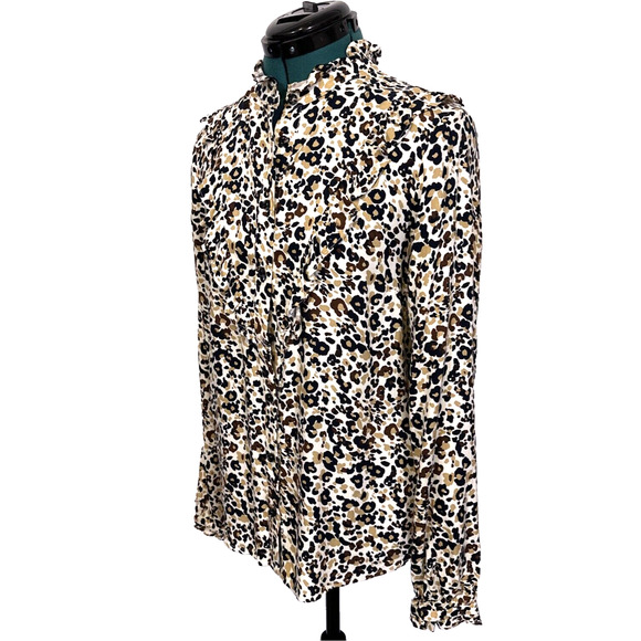 ANTHROPOLOGIE MAEVE Katia Leopard Print Ruffled Button Up Blouse Size 10 Career - Picture 4 of 13